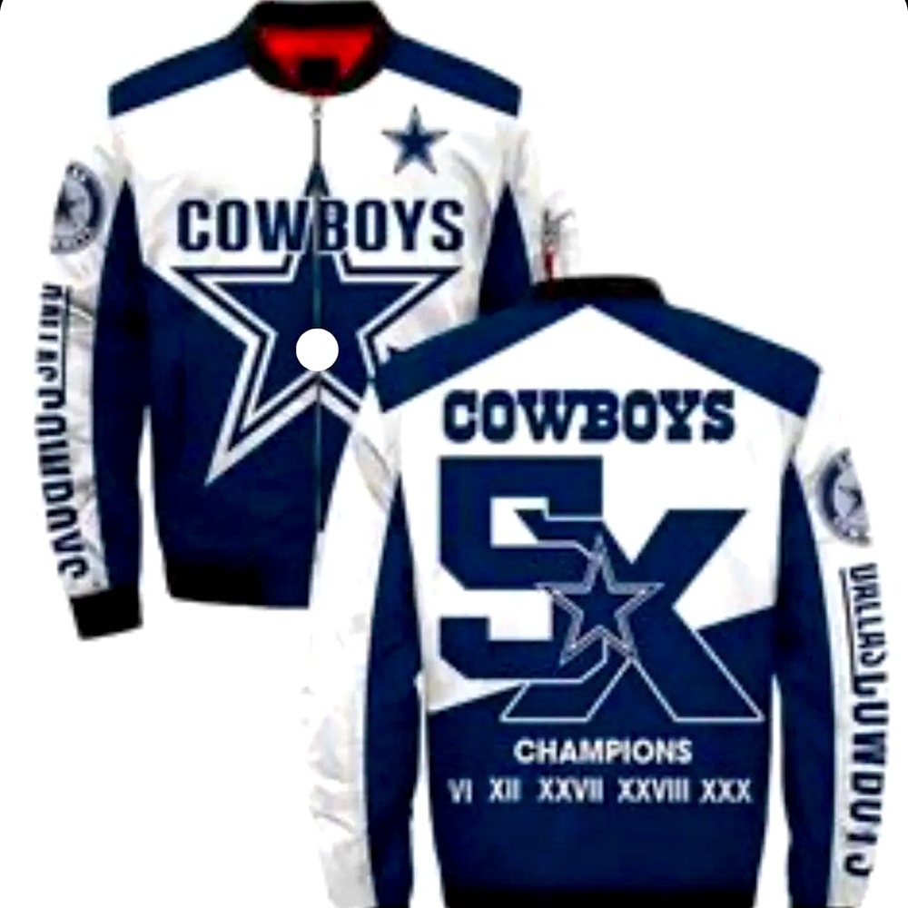 Dallas Cowboys Big Star Pattern Bomber Jacket – Blue White